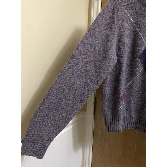 Vintage Cattivo Sweater Pullover 100% Pure Shetland Wool Argyle Patterns L Mauve - Picture 3 of 12
